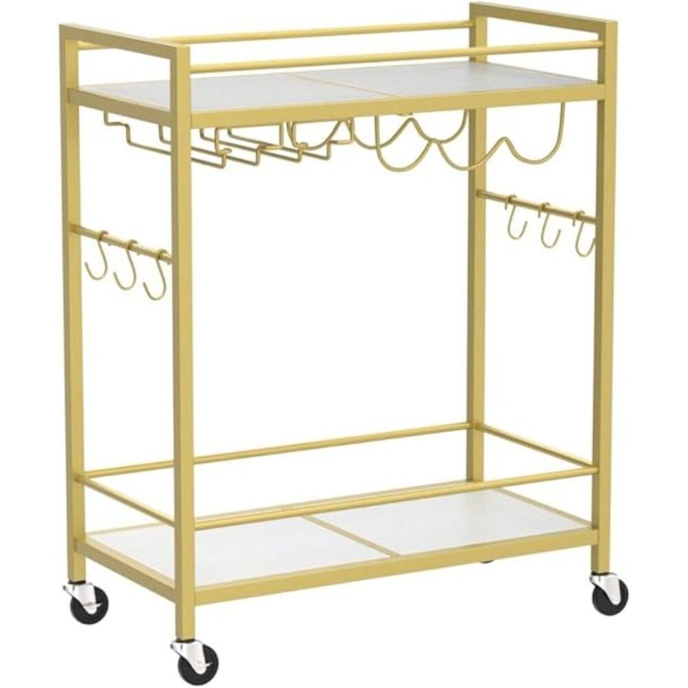 Mobile Kitchen Shelf with Wine Rack and Glass Holder, Rolling Beverage Cart